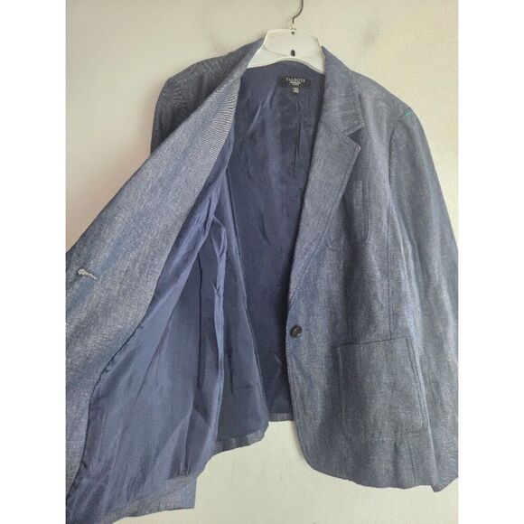 NWOT Talbots Women Blue Grey 100% Linen 1 Button Single Breasted Blazer size 20W - Picture 3 of 9